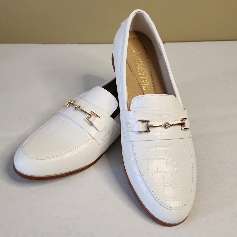Dream Pairs White Croc Embossed Horsebit Loafers Gold Womens 7.5